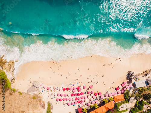 Obraz na plátně Aerial view of tropical sandy beach with turquoise ocean