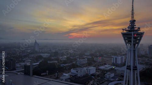 Картината върху платно A beautiful aerial view silhouette of Alor Setar Tower Malaysia during sunrise