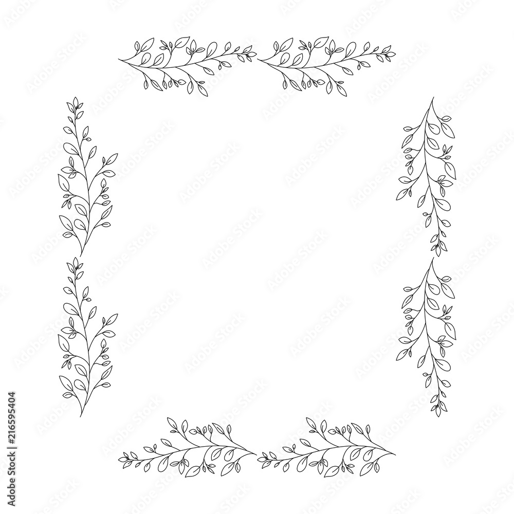 leafs square frame decorative vector illustration design