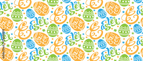 Fototapeta Naklejka Na Ścianę i Meble -  Easter background pattern texture with easter eggs and text, seamless pattern for your design Vector illustration