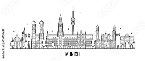 Fototapeta Naklejka Na Ścianę i Meble -  Munich skyline, Germany city buildings vector