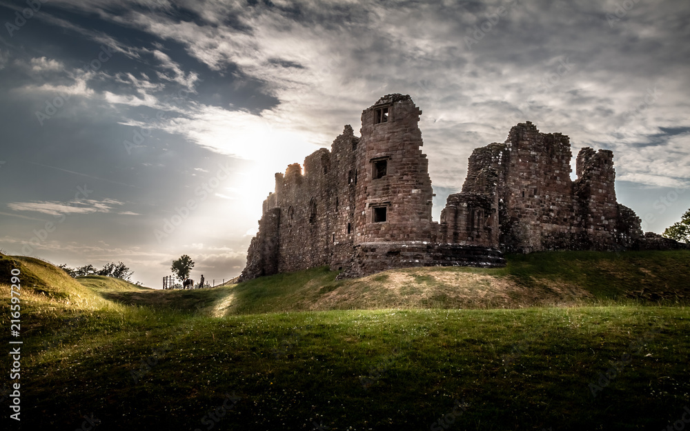 Magical gorgeous moody view of Brough Castle in Cumbria, England UK
