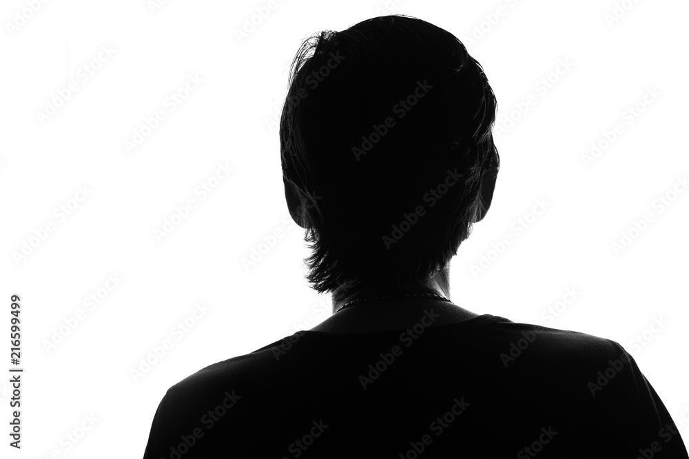 Male person silhouette,back view,isolated over white