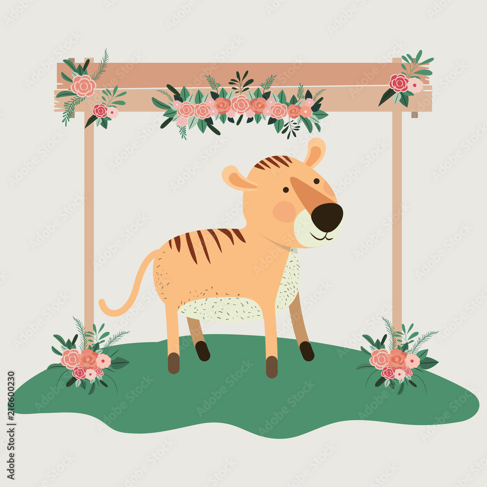 Fototapeta premium baby shower card with cute tiger vector illustration design