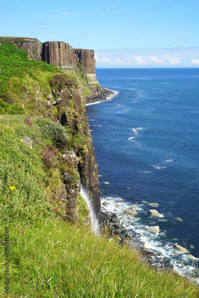 Scenic view of Kilt Rock on the rugged coast of the Isle of Skye