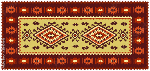 Colorful oriental mosaic rug with traditional folk geometric ornamen
