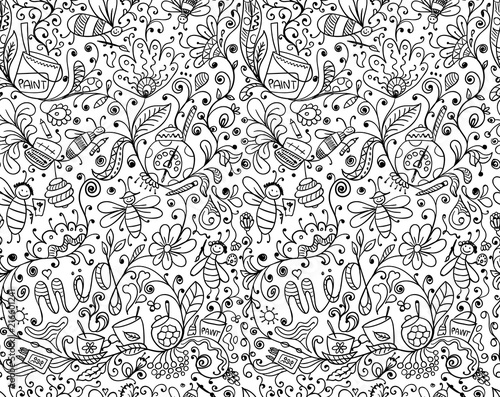 Abstract floral pattern with bees, sketch for your design