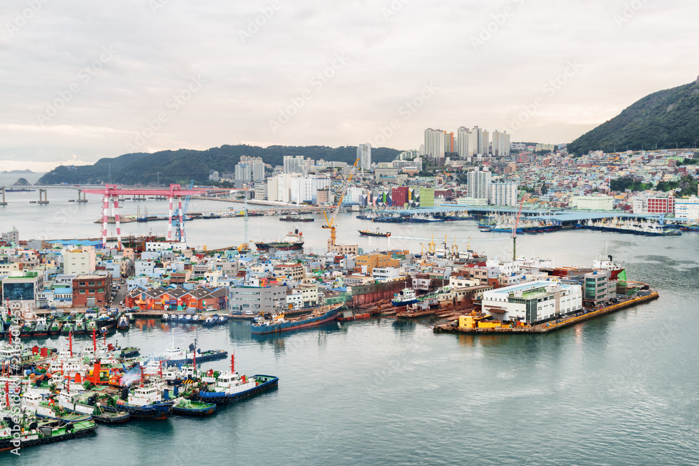 Amazing view of the Port of Busan in South Korea