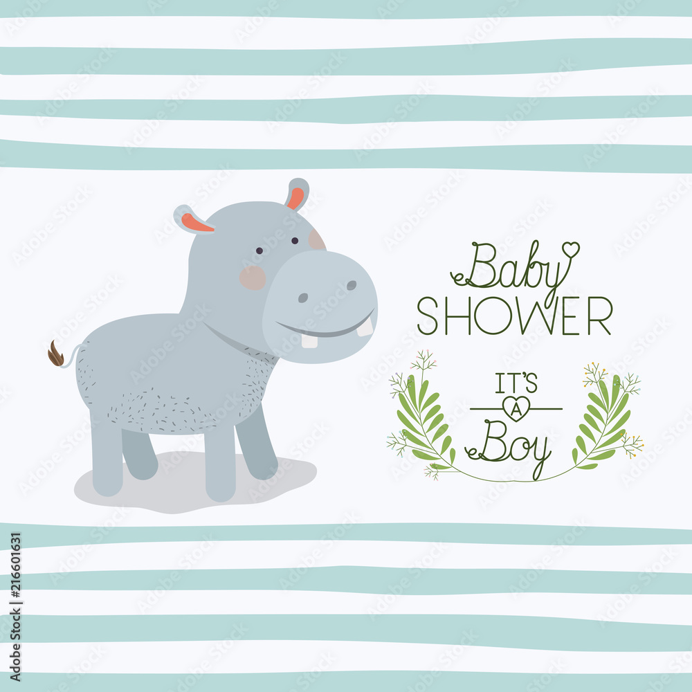 Fototapeta premium baby shower card with cute hippo vector illustration design
