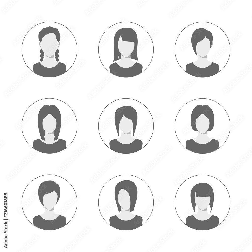 App or profile user icon set. Set of women avatar template. User icons collection. Symbol of people for website avatar. Vector illustration