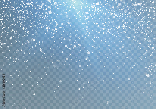 Snowfall pattern with blue shine. Falling snowflakes. Vector illustration Isolated on transparent background