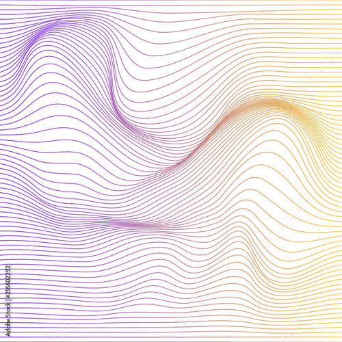Wave distorted texture of color gradation. Abstract dynamical rippled surface. Vector stripe deformation background.