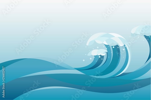 high tide sea water waves Background. illustration of waves in the rising blue sea, with white background.
