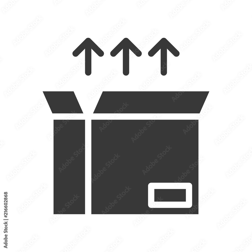 arrow and open box, shipping and delivery concept set, glyph icon