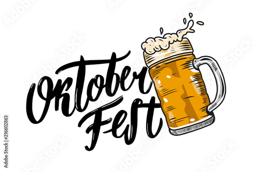 Oktoberfest lettering and beer glass vector art