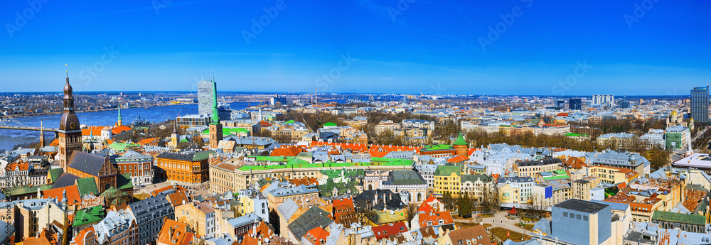 Panoramic view of the city of Riga, Latvia from the height of the tower Church of St. Peter