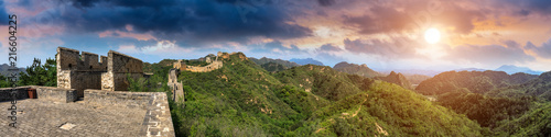 Majestic Great Wall of China at sunset,panoramic view