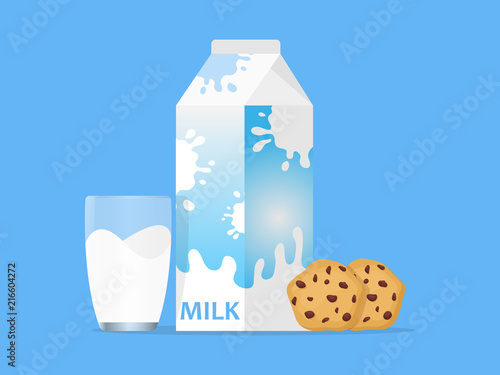 Milk Box Glass of Milk Cookies Background Icon Vector