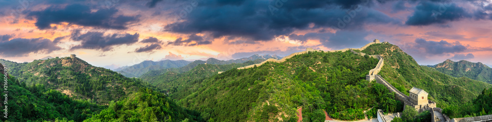 Majestic Great Wall of China at sunset,panoramic view