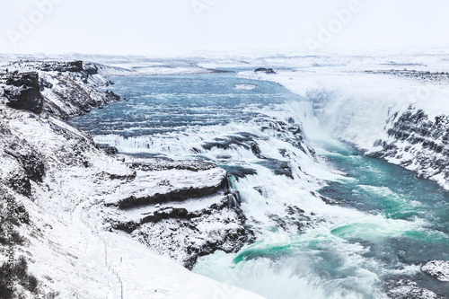 Gullfoss view, Golden Waterfall in winter