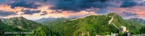 Majestic Great Wall of China at sunset panoramic view