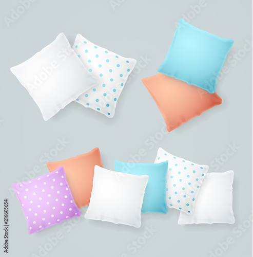 Realistic Detailed 3d Color and White Pillows Set. Vector