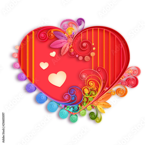 Quilling paper heart. Vector illustration. Happy valentine day and love.