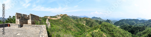 Majestic Great Wall of China under the blue sky,panoramic view