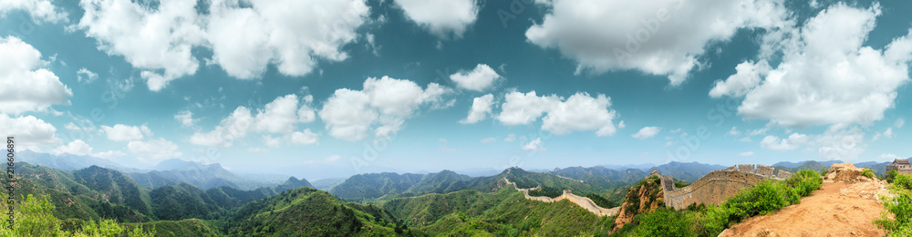 Majestic Great Wall of China under the blue sky,panoramic view Majestic Great Wall of China under the blue sky,panoramic view