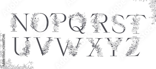 Wedding alphabet. Initials with botanical elements. Monogram arrangement.