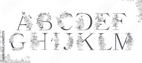 Wedding alphabet. Initials with botanical elements. Monogram arrangement.