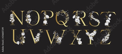 Wedding alphabet. Initials with botanical elements. Monogram arrangement.