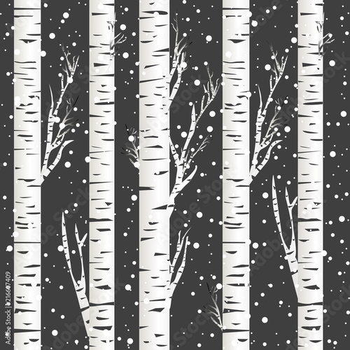 Winter background with birch trees and snowflakes © hibrida