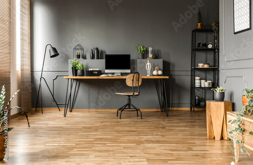 Grey spacious home office interior photo