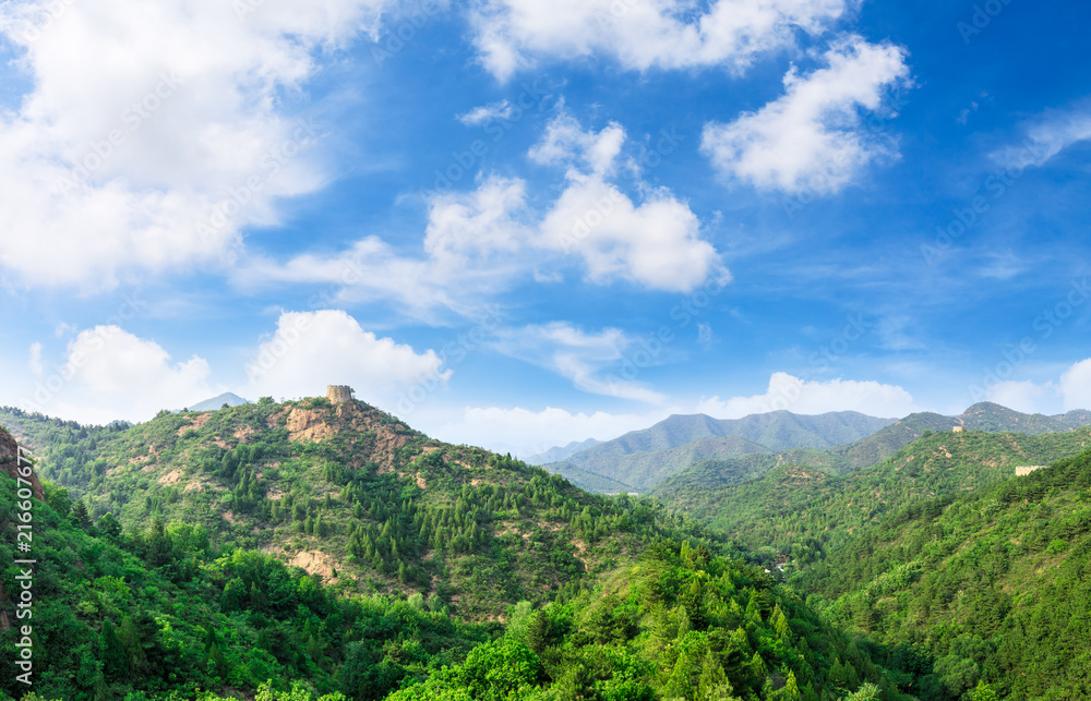 Tower and green mountains of the Great Wall of China Tower and green mountains of the Great Wall of China