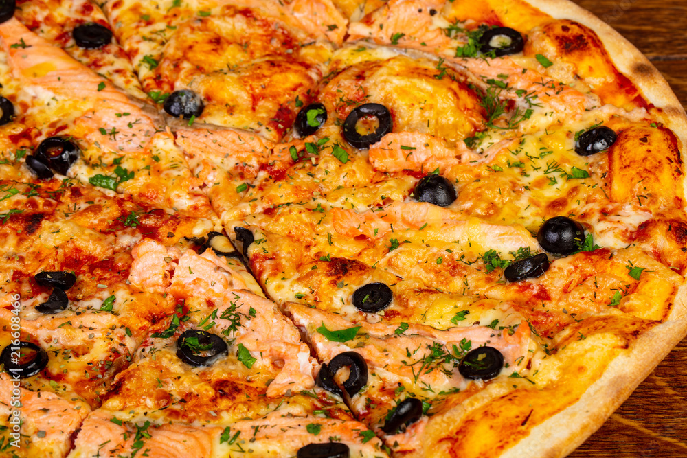 Pizza with salmon