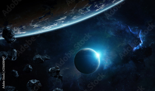 Distant planet system in space with exoplanets 3D rendering elements of this image furnished by NASA