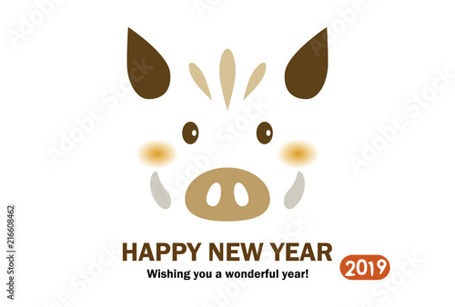 2019 Card of simple boar face Horizontal