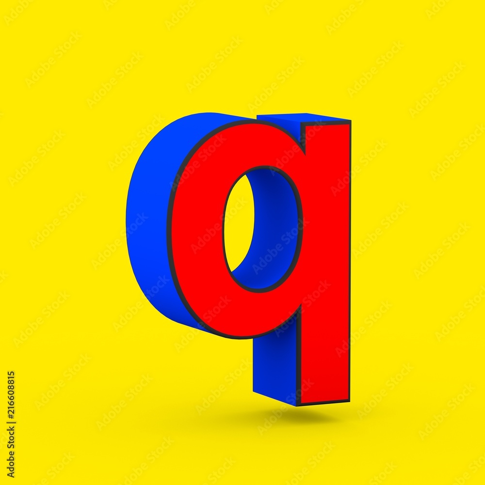 Red and blue superhero letter Q lowercase isolated on yellow background. Red and blue superhero letter Q lowercase isolated on yellow background.