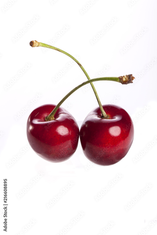 fresh red cherry isolated white fresh red cherry isolated white