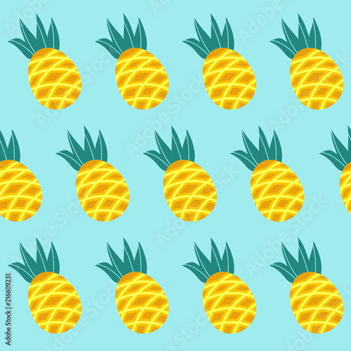 Seamless pattern. Nice yellow pineapples. Vector illustration.