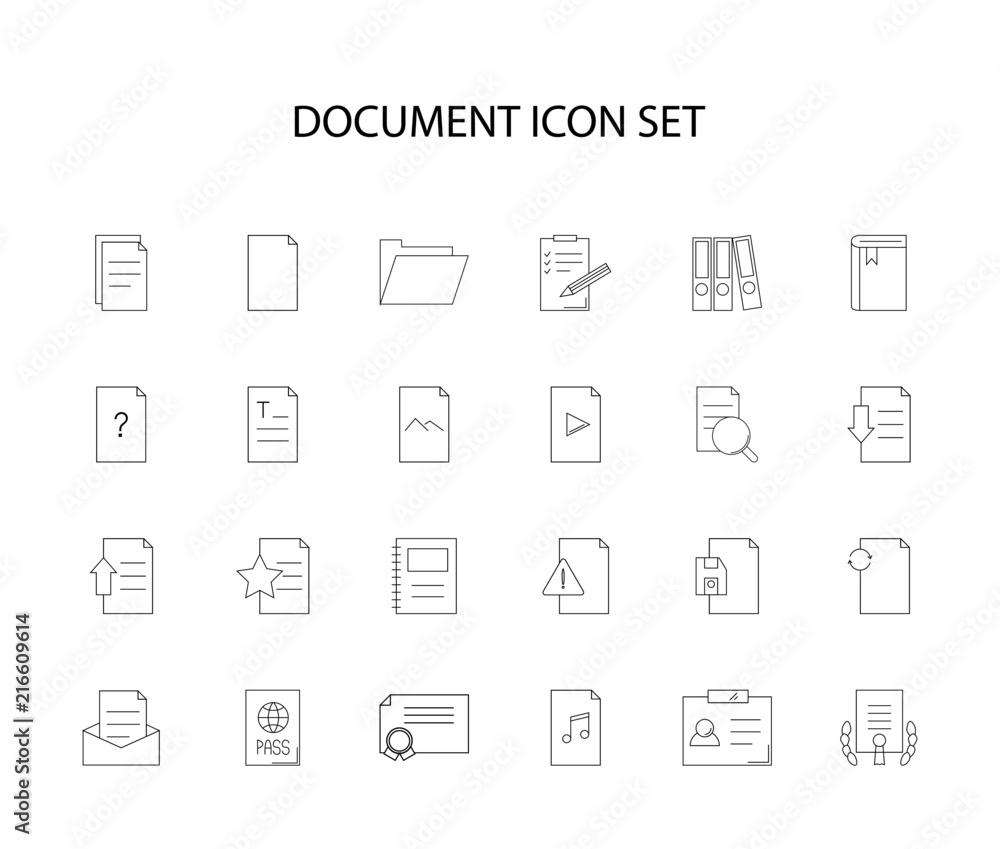 Line icons set. Document pack. Vector illustration	