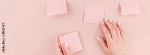 Woman hands with paper stickers