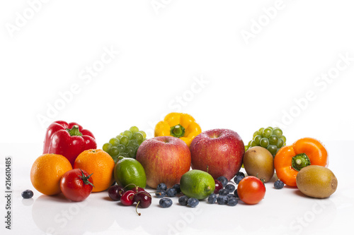 Fototapeta Naklejka Na Ścianę i Meble -  many variety fresh fruits on the wood table, grey background.