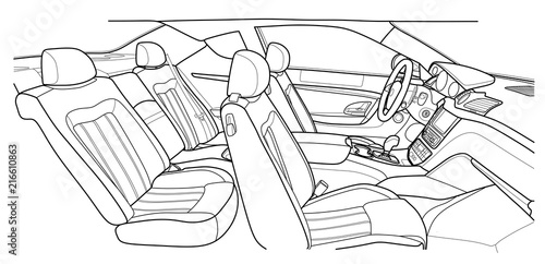 Machine inside. Interior of the vehicle. Illustration