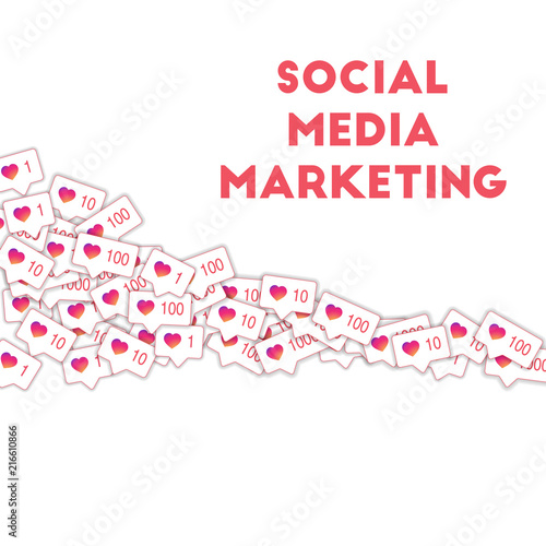 Social media icons. Social media marketing concept. Falling gradient like counter. Square shape elem