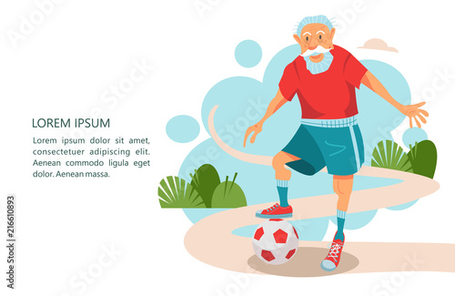Elderly pensioners engaged in sports. Vector illustration.
