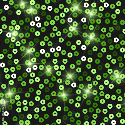 Glitter seamless texture. Admirable green particles. Endless pattern made of sparkling sequins. Biza