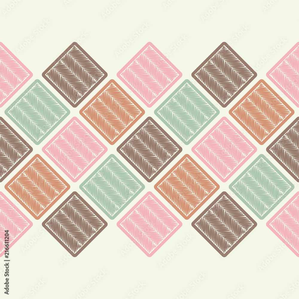 Fototapeta premium Seamless abstract geometric pattern. Mosaic texture. Brushwork. Hand hatching. Scribble texture. Textile rapport.