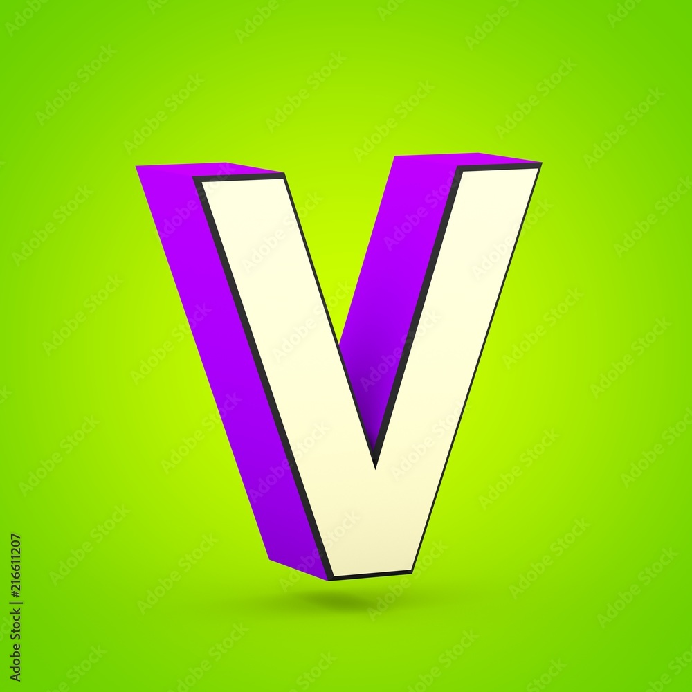 Superhero violet and beige letter V uppercase isolated on lime background. Superhero violet and beige letter V uppercase isolated on lime background.